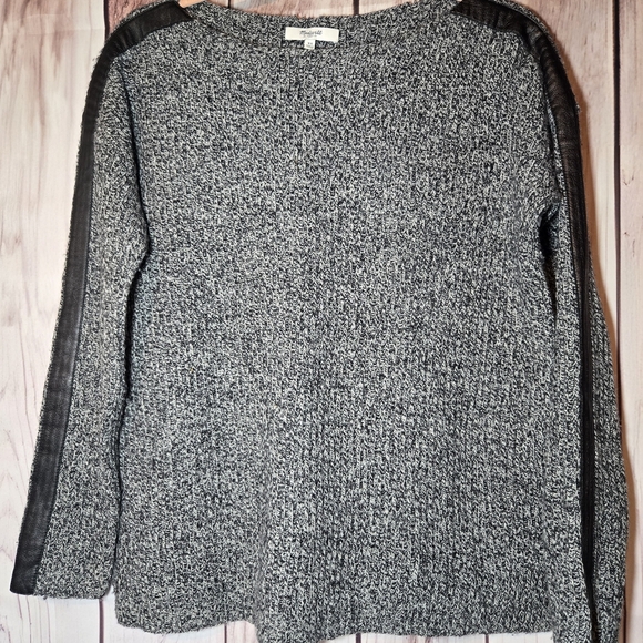 Madewell 100% Wool Gray Sweater with Leather Striped Sleeves Size XS - Picture 1 of 9